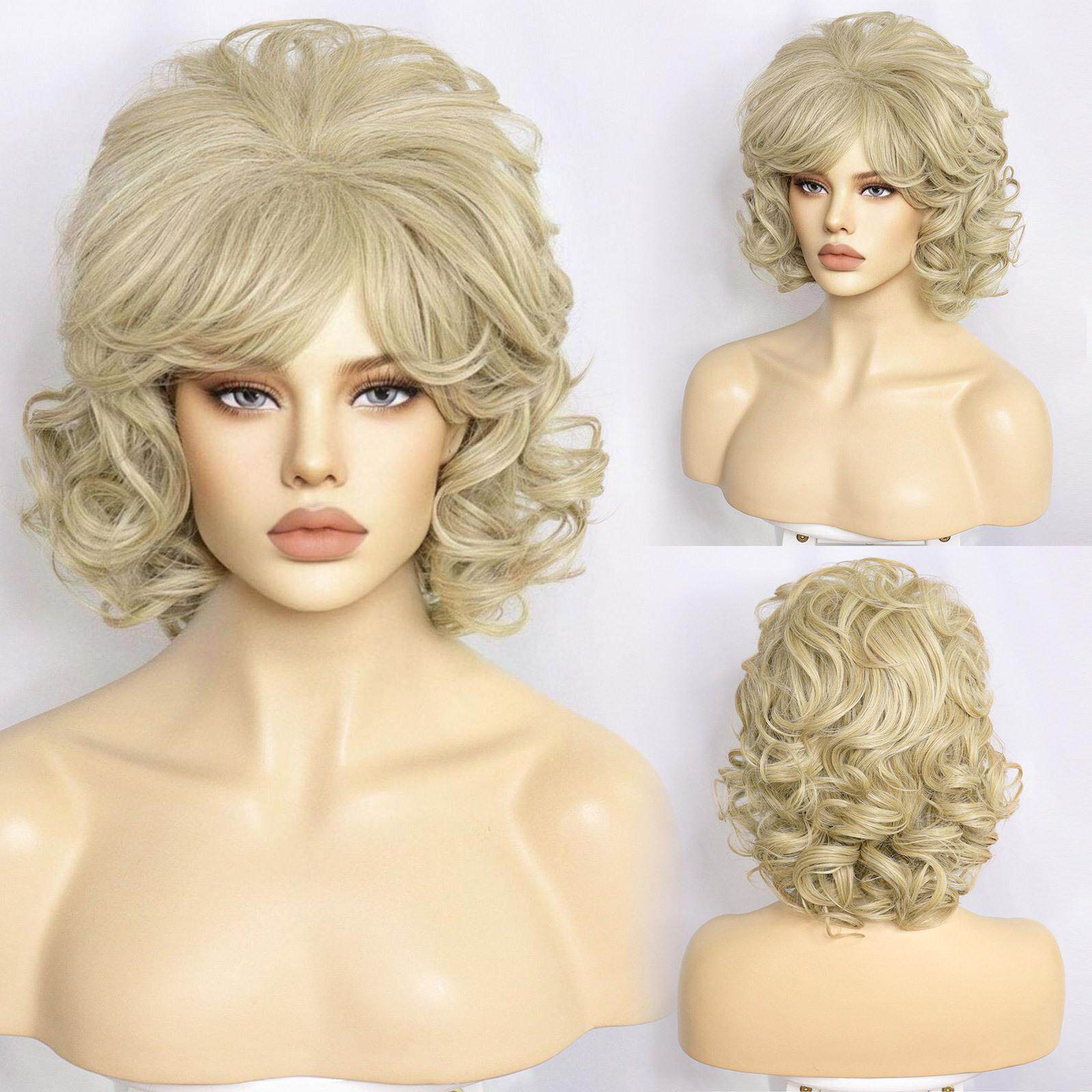 Women's Fluffy Ash Blonde Short Curly Wig亚麻色蓬松短卷假发