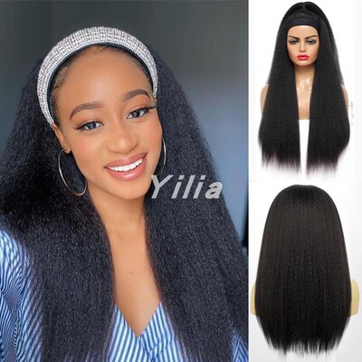 Synthetic Kinky Straight Headband Wigs Yaki Straight Hair