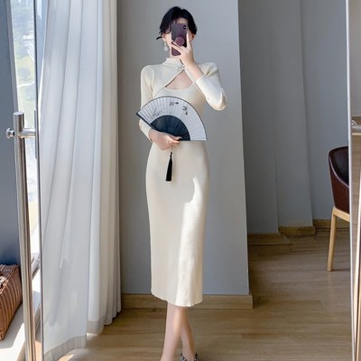 连衣裙女装秋冬季包臀螺纹长裙
