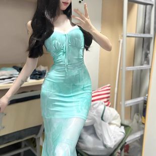 气质温柔风蕾丝连衣裙女 包臀鱼尾长裙新款 夏季 高贵纯欲风名媛修身