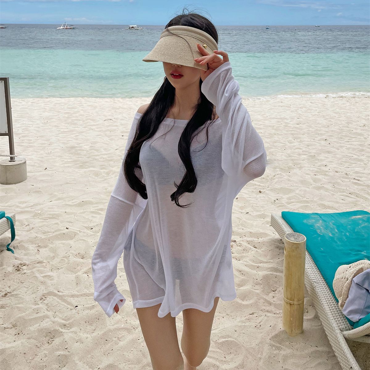 海边度假比基尼泳衣外搭罩衫女可下水游戏泡温泉宽松薄款罩衣外衫