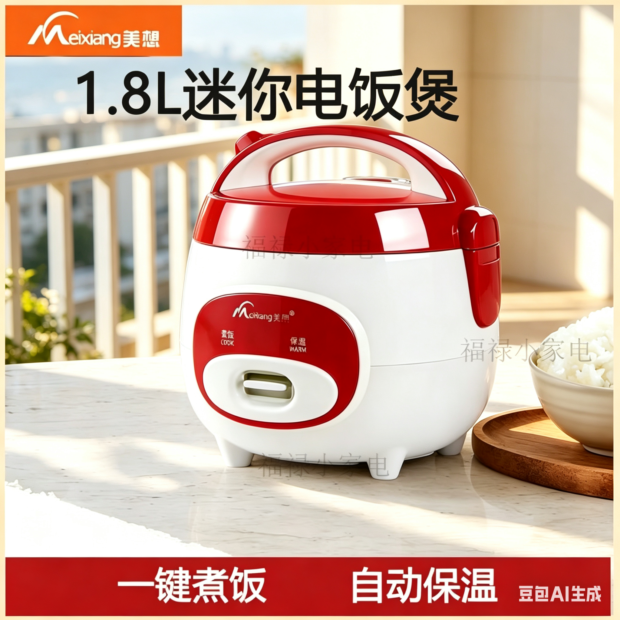 美想电饭煲家用电饭锅多功能机械老式小型1.8L不粘加厚内胆1-3人