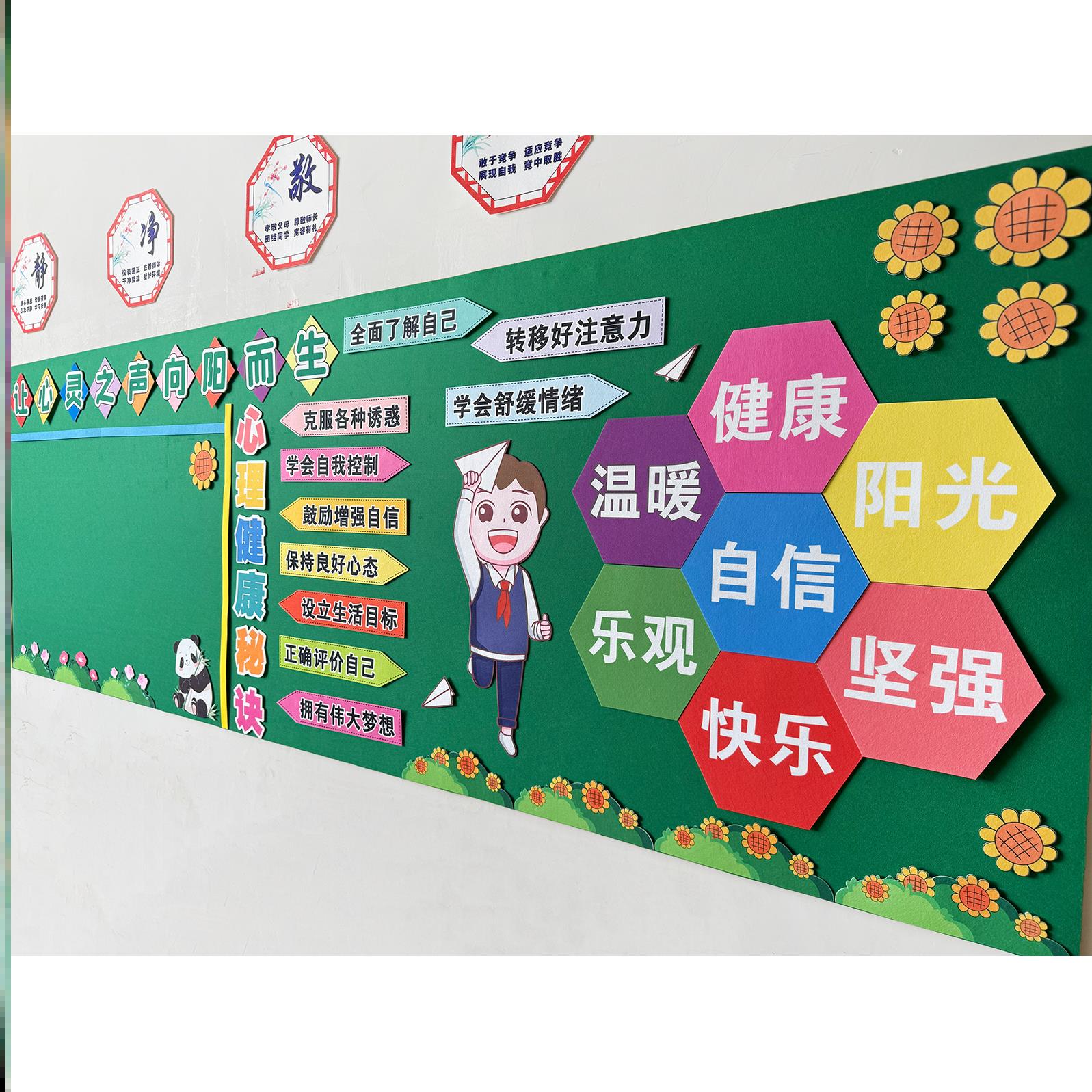 布置黑板报毛毡太阳材料织布关爱开心心理健康教育黑板报环创标语