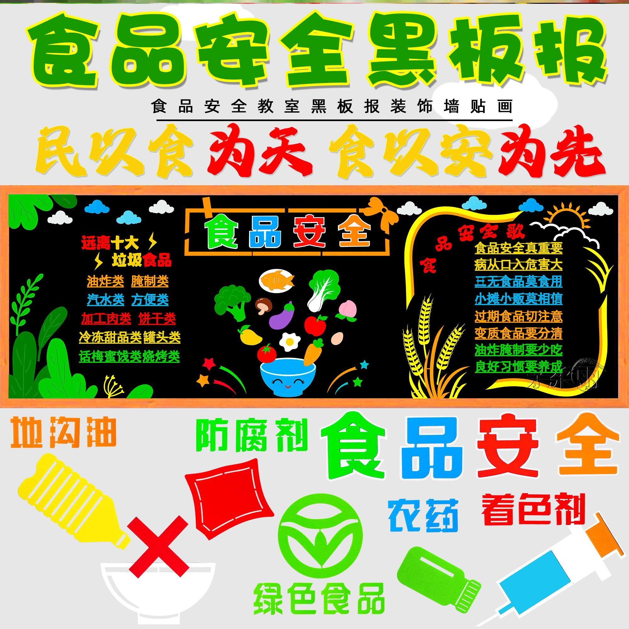 中小学宣传栏材料教室装饰中小学校饮食食品安全贴纸走廊墙面教育