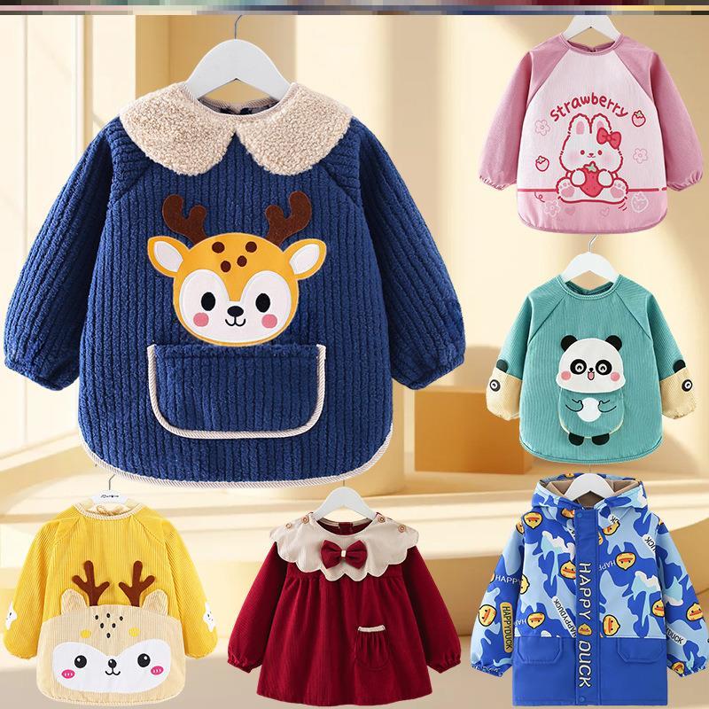 外穿饭兜秋冬加绒宝宝衣秋冬反穿衣冬天宝吃饭儿童洋气罩衣冬季