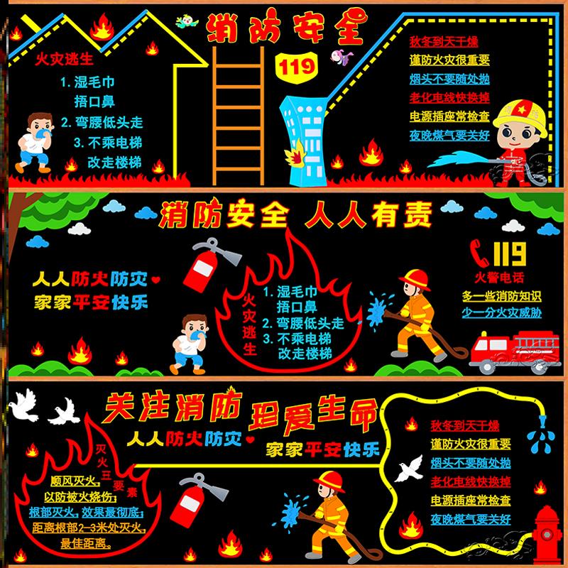 墙贴画标识立体毛毡安全教育消防黑板报中小学墙贴小学消防日生命