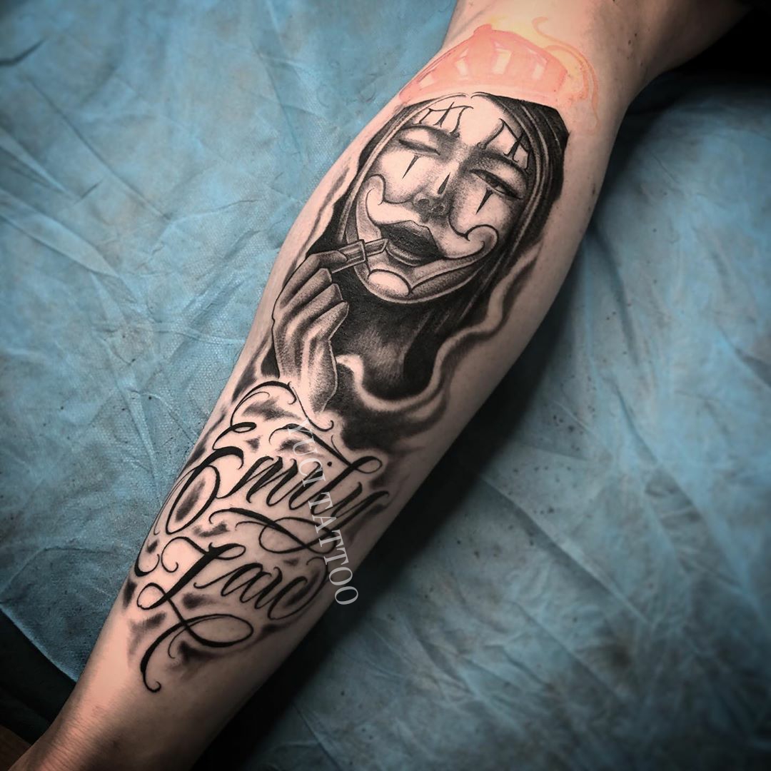 小臂手部暗黑风堕落少女微笑鬼脸艺伎浮世绘男女防水持久纹身贴