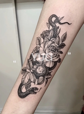 草本果汁花臂梵花蛇素花男女防水持久（两张）半永久潮流纹身贴