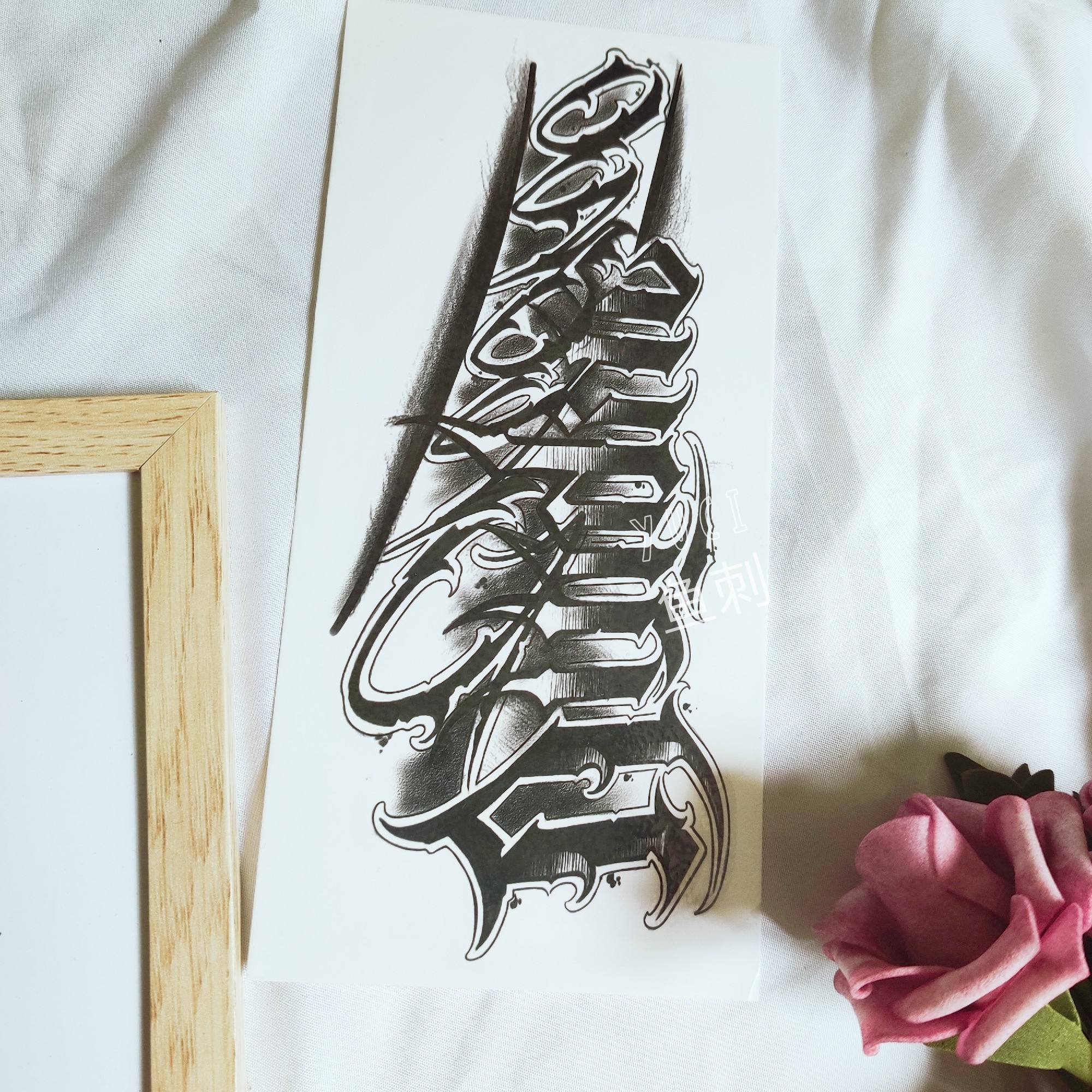 花臂草本果汁英文卡奇诺(两张)暗黑系霸气男女防水持久潮纹身贴