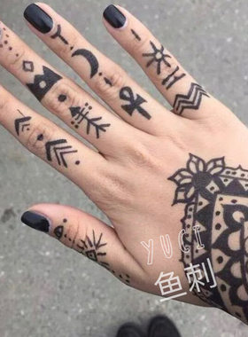 纹身贴果汁升级版防水持久手背指头暗黑系图腾花环仿真个性洗不掉