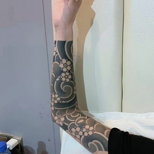 果汁草本樱花臂老传统（两张）男女防水持久半永久不反光纹身贴