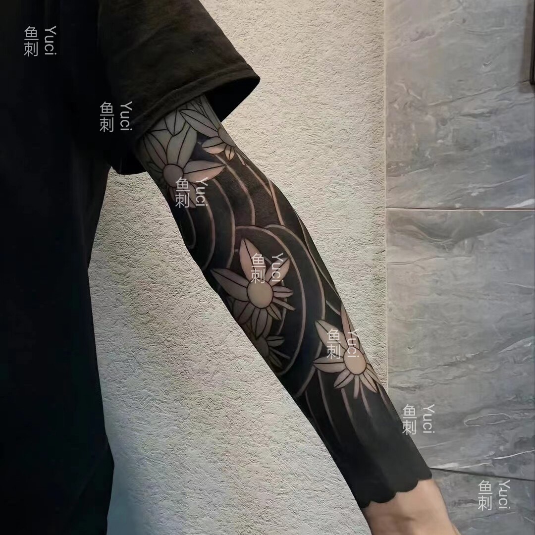 草本果汁半永久（两张）樱花臂潮流浮世绘男女防水持久渐变纹身贴