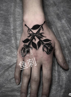 手背暗黑系个性简约玫瑰花升级版果汁洗不掉男女防水持久纹身贴