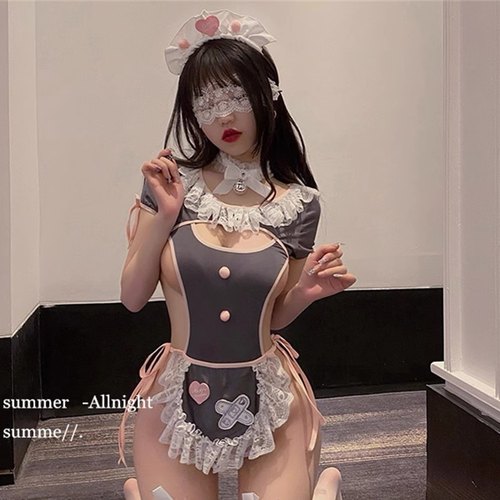 【AN】俏皮女佣*可爱蕾丝女仆cos装镂空连体开档制服纯欲套装