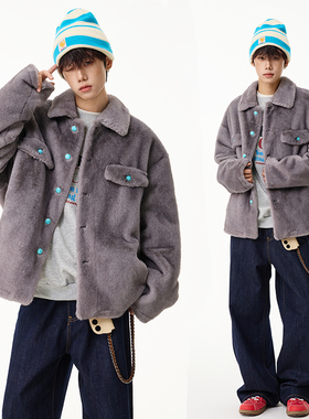 CVPV韩系原创男女同款皮草冬季轻奢小湖羊外套复古水貂毛短款夹克