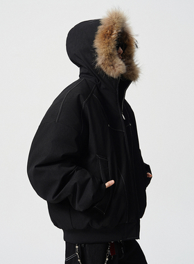 CVPV冬季美式毛领羽绒服外套男潮牌高级感小众设计感外套情侣上衣