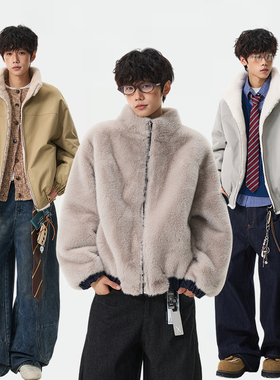 GDWE休闲双面穿水貂毛皮草外套男韩系藏青短裤保暖加厚立领外套