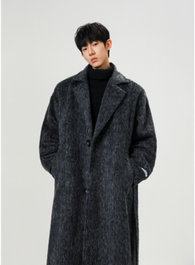 秋冬韩版毛呢大衣男高级感中长款灰色风衣过膝宽松加厚呢子外套男