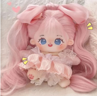 20cm棉花娃娃假发高温丝单马尾虎口抓夹卷发马尾辫子多色可选