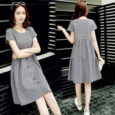 格子无袖连衣裙子女夏2025新款今年流行爆款气质收腰法式长裙春秋