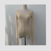 Export ladies ultra-thin autumn Korean Tencel big v-neck bottoming shirt slim skin tone inner top white long sleeves