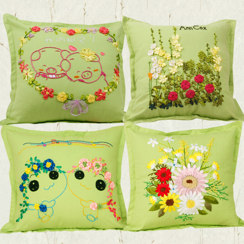 床头靠垫手工刺绣DIY丝带绣材料套件客厅沙发可爱花卉抱枕套初学|msdalam kategori rumah Fabrik, bantal/bantal - dari Buy2taobao.com untuk memberikan perkhidmatan ejen Taobao profesional membeli
