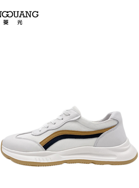 菱光男鞋2023春季新款白色圆头小白鞋撞色款厚底运动鞋A233KT737