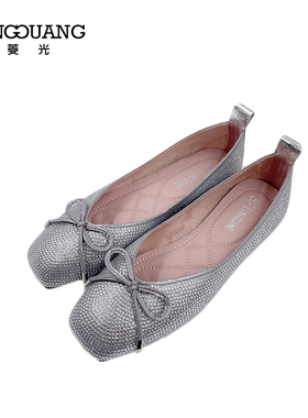 菱光女鞋2023春季新款水钻方头单鞋浅口平跟芭蕾舞鞋B238HF8881