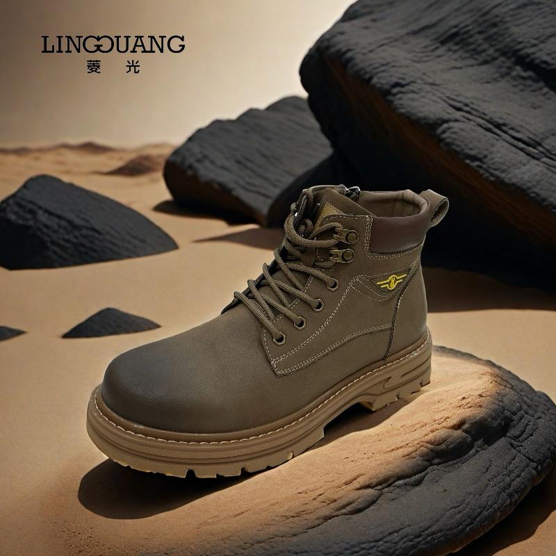 百搭菱光真皮中跟马丁靴