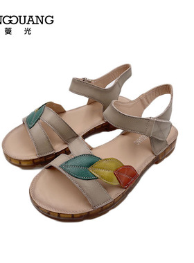 菱光妈妈凉鞋女鞋夏季平底中老年软底老人防滑真皮凉鞋F235K3380