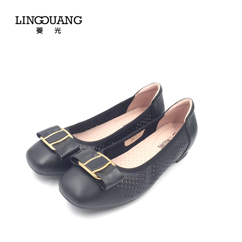 菱光女鞋2022春夏新款金属扣蝴蝶结方头单鞋方头乐福鞋B228HF731