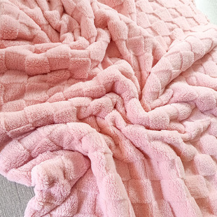 提花舒棉绒面料加厚纯色保暖睡衣布料双面兔子花毛毯盖毯抱枕绒布