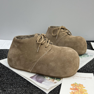加绒保暖棉鞋 大头丑萌卡皮巴拉复古真皮厚底勃肯鞋 女2025秋冬新款
