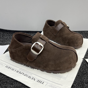 百搭小个子内增高懒人博肯单鞋 新款 女2025秋季 复古厚底真皮勃肯鞋