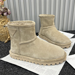 加绒保暖雪地棉短靴大棉鞋 真皮厚底加厚东北雪地靴女2025冬季 新款