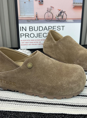 真皮勃肯鞋女厚底内增高一脚蹬休闲鞋轻便舒适百搭复古懒人鞋单鞋