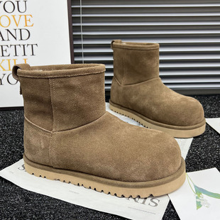 真皮厚底雪地靴女2025冬季 加绒保暖磨砂皮短靴丑萌大头东北雪地棉