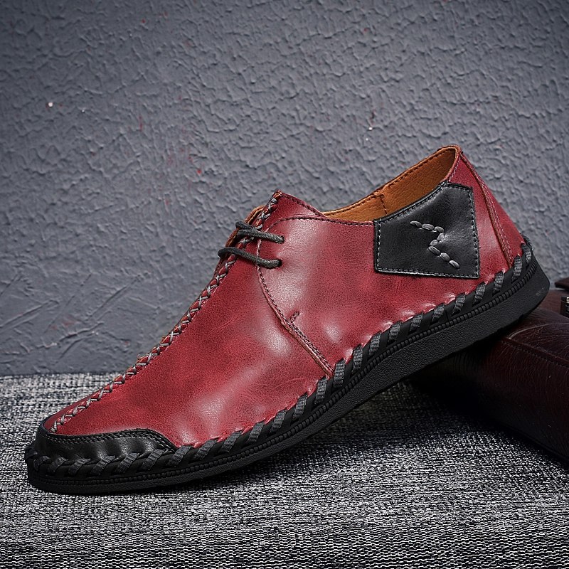 大码男鞋复古潮流拼色小皮鞋秋新款手工系带休闲鞋时尚牛皮豆豆鞋,流行男鞋,休闲皮鞋,淘宝优惠券,粉丝福利购,淘宝优惠卷