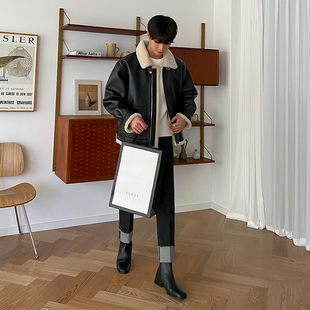 MRCYC羊羔毛皮毛一体男外套短款 加绒加厚皮衣潮 毛领皮夹克冬季