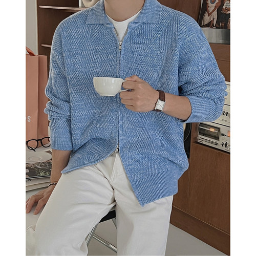 MRCYC韩版菱格翻领针织开衫毛衣