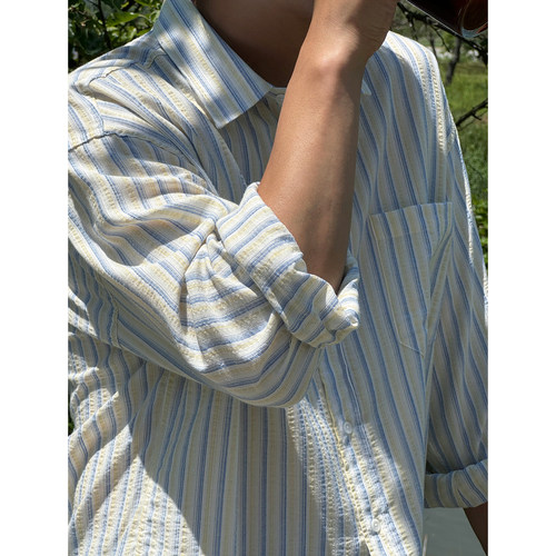MRCYC日系条纹长袖衬衫男