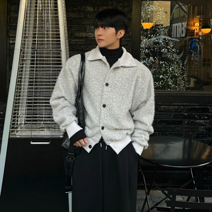 MRCYC马海毛翻领短款 宽松加厚外套韩系轻熟风休闲上衣 夹克男冬季