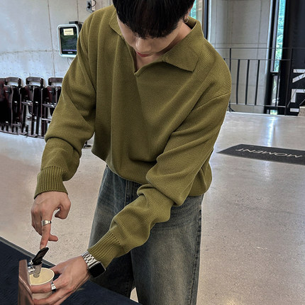 MRCYC轻熟风v领针织衫男士秋冬季宽松糯软毛衣韩系潮流简约打底衫