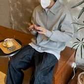 韩系宽松潮流休闲纯色翻领纯棉上衣外套 春秋季 MRCYC开衫 卫衣男士