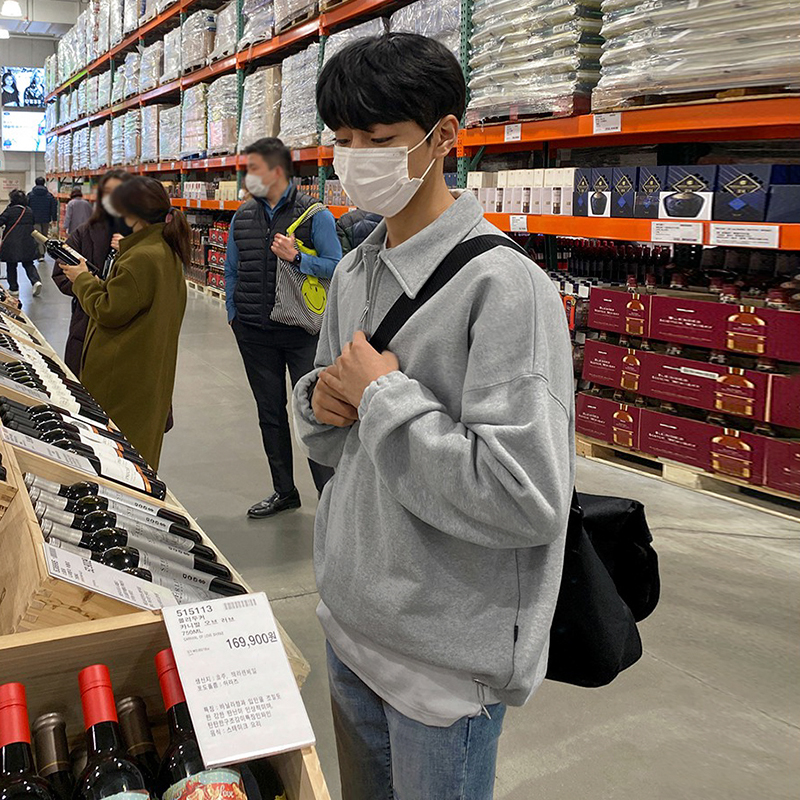 MRCYC韩版宽松翻领半拉链卫衣