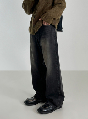 MRCYC复古水洗垂感加厚牛仔裤男秋冬季新款韩系宽松阔腿直筒裤子