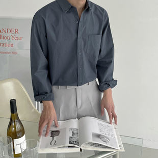 韩系宽松潮流免烫纯色内搭休闲棉麻衬衣服 春秋季 MRCYC衬衫 男长袖