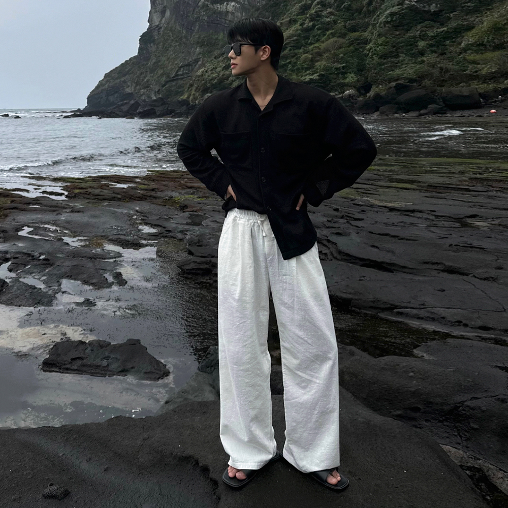 MRCYC亚麻直筒休闲裤子男春季宽松阔腿长裤韩系潮流慵懒风拖地裤