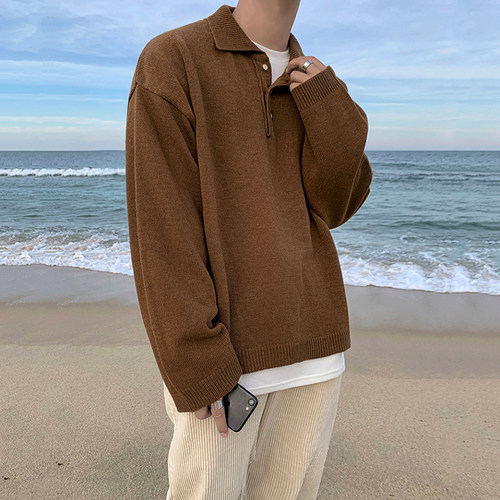 MRCYC翻领针织毛衣男士秋冬款韩系宽松ins潮流加厚线衣打底衫外套 - 封面
