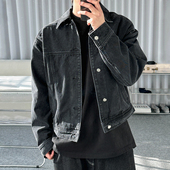 MRCYC复古水洗牛仔外套男做旧宽松短款 上衣韩系潮流翻领工装 夹克